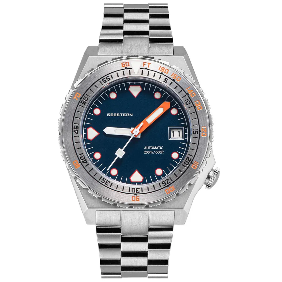 Seestern S407-600T.E with dark blue dial and steel bezel on steel bracelet