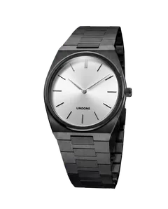 Undone Slim Black Edition with black case and bracelet and silver sunray dial
