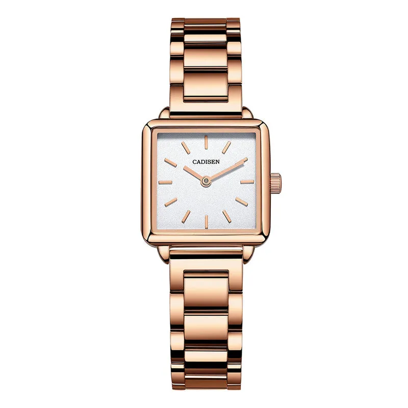 Cadisen C2043L square watch with white dial in a rose gold-tone case on a link bracelet