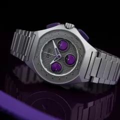Isotope Chronograph Moonshot Thunderclap, grey dial with purple sub-dials, titanium bracelet