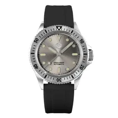 San Martin SN044-G with grey sunburst dial and grey bezel on black rubber strap