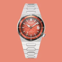 Bausele Elemental Bathurst edition, orange dial with Mount Panorama logo, on the integrated bracelet