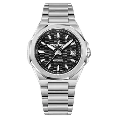 Pagani Design PD-YS023 with black basket-weave dial on integrated steel bracelet