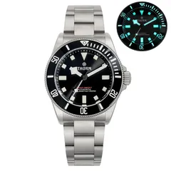 Thorn SHY036 with black dial, white markers and black ceramic bezel on the titanium bracelet