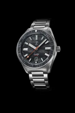 Zelos Blacktip 200m Diver Forged Carbon Timekeepers Edition, forged carbon dial and bezel, on steel bracelet