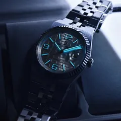 Pagani Design PD-YS027 in the dark, with light blue lume on the hands, markers and numerals