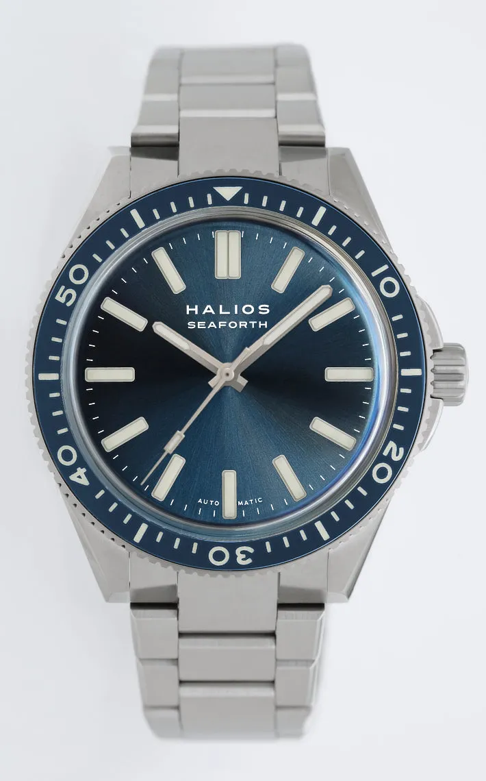 Halios Seaforth IV with rotating elapsed-time bezel, Sunburst Blue dial