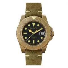 San Martin SN017-Q bronze diver with black dial on olive suede strap