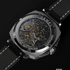 Hemel Sky Racer hand-wound, sapphire caseback window showing the ST19 movement