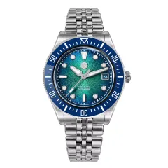 San Martin SN0148-G1 40mm with gradient blue dial, blue ceramic bezel and bar hands on five-link bracelet
