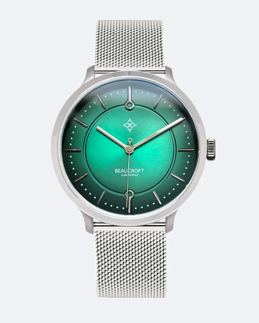 Beaucroft Signature with Eden Green fumé dial on Milanese mesh bracelet