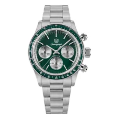 Watchdives WD6263 with green dial and green tachymeter bezel on the steel bracelet