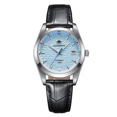 Addiesdive AD2118 with light blue dial on the black leather strap