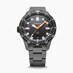 Nodus Sector Deep Damascus, grey dial, gray DLC case and bracelet, Damascus steel bezel