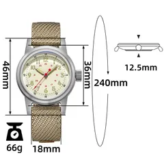 Addiesdive AD2076 with the brand's dimension callouts (36mm, 46mm, 12.5mm, 18mm, 66g)