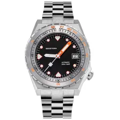 Seestern S407-600T.K with black dial and steel bezel on steel bracelet