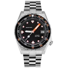 Seestern S407-600T.KC with black dial and black ceramic bezel on steel bracelet