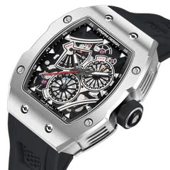 Pagani Design PD-YS012 dial close-up with "Week" retrograde day hand at 10, "Date" subdial at 2 and "Hour" 24-hour subdial at 6