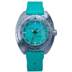 Thorn Sub 300T with turquoise dial in the steel case on a turquoise rubber strap