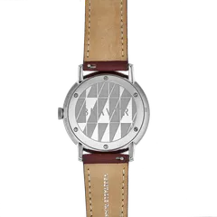 Bravur Scandinavia steel caseback engraved with the brand's triangle pattern