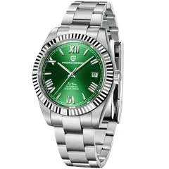 Pagani Design PD-1691 with green dial and fluted bezel on steel bracelet