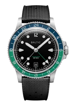 Baltic Aquascaphe GMT MK-II Green, on black FKM rubber strap