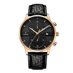 Cadisen C9055 with black dial in a rose gold-tone case on a black leather strap