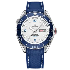 Pagani Design PD-1729 with white dial and blue bezel on blue rubber strap
