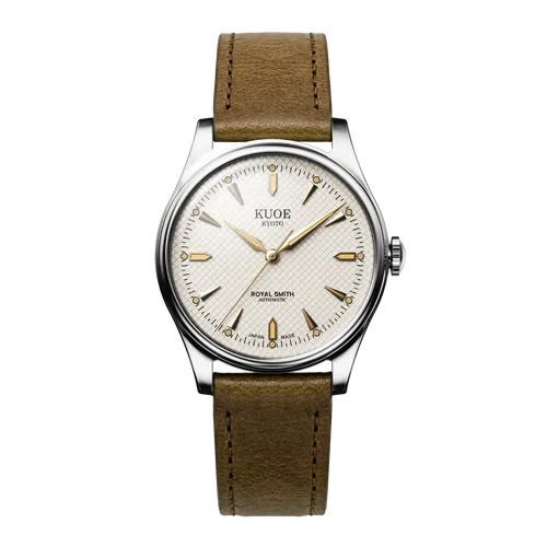 KUOE Royal Smith 90-006 35mm, Ivory, Silver Case, on Italian leather strap