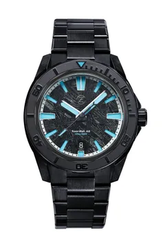 Zelos Swordfish 42mm DLC Meteorite, black DLC case and bracelet, gunmetal meteorite dial