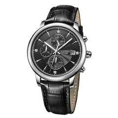 Cadisen C7058 quartz chronograph with black dial in a silver-tone case on a black leather strap