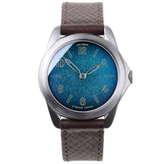 anOrdain Model 2 mkI Blue Fumé, blue fumé enamel dial, on Russian hatch leather strap