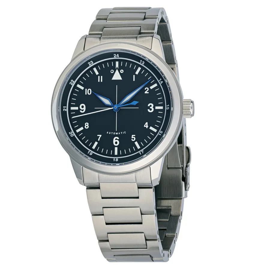 Islander x Hemel Hawkeye with matte black sector dial and blue hands on H-link bracelet