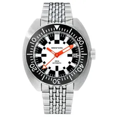 Seestern S406-2.02 with white checkered dial and black bezel on beads-of-rice bracelet