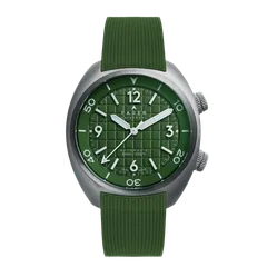 Farer Aqua Compressor Hecla Hunter Green, Titanium Series III, matte green grid dial, on green rubber strap