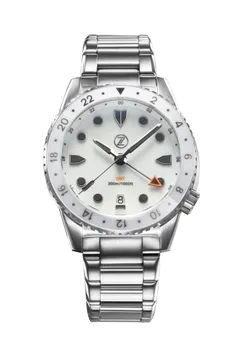 Zelos Mako 300m GMT, fully lumed white dial, white ceramic bezel