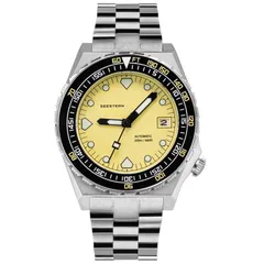 Seestern S407-600T.YC with yellow dial and black ceramic bezel on steel bracelet