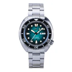 Heimdallr Sharkey Mini Turtle with green textured dial on steel bracelet