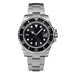 San Martin SN019-G with black dial and black ceramic bezel on steel bracelet