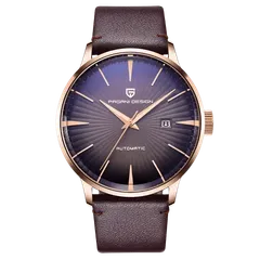 Pagani Design PD-2770 with rose-gold-tone case and brown-to-purple dial on brown leather strap