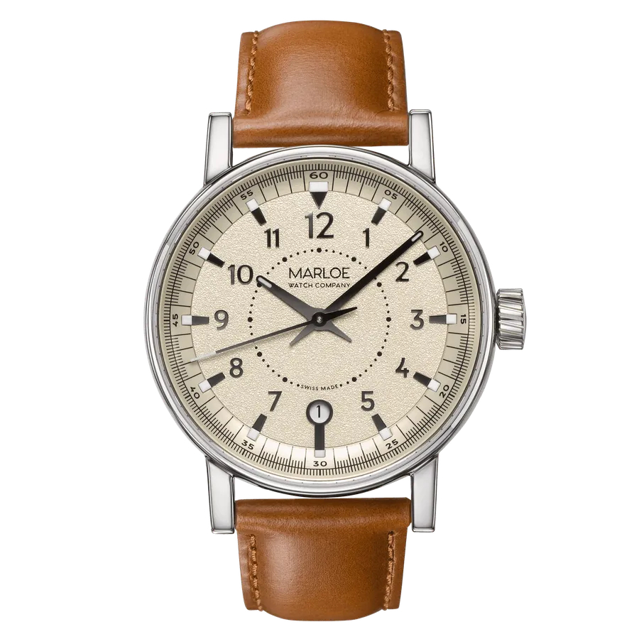 Marloe Haskell Sand, sandpaper dial with black numerals and date window