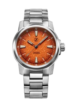 Zelos Aurora Field 42mm Ti, orange granite-textured fumé dial