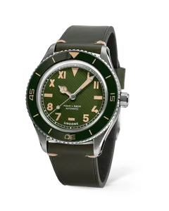 Undone Basecamp Cali Green with khaki green California dial and green bezel on a green leather strap