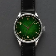 anOrdain Model 1 41mm Green Fumé, vitreous enamel dial, on black shell cordovan strap