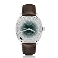 Fears Brunswick 40 Topper Edition Snowed In with California dial and green printing on a dark brown leather strap