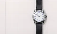 anOrdain Model 2 mkI White, white vitreous enamel dial with blue print, on black shell cordovan strap