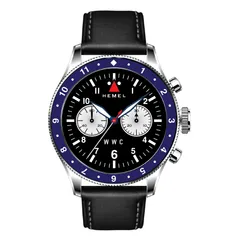 Hemel Widget Watch Club special project, rendering, black dial with white subdials and blue 12-hour bezel