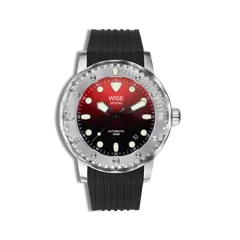 Wise Diving 300M Gen 2 DSX521 in steel, red fade-to-black dial, on black FKM rubber strap