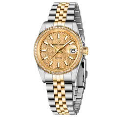 Pagani Design PD-1794M with gold monogram-textured dial and gold-tone stone-set bezel