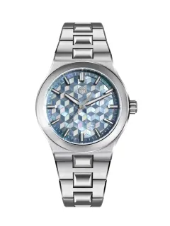 San Martin SN0149-GB 40mm with light blue 3D cube-pattern mother-of-pearl dial on bracelet